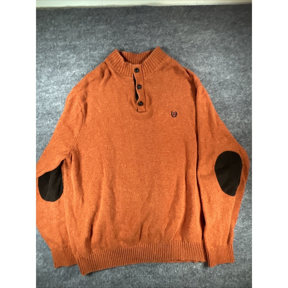 Chaps Men's 3XLT Burnt Orange Mock Neck Button Pullover Sweater w/ Elbow Patches